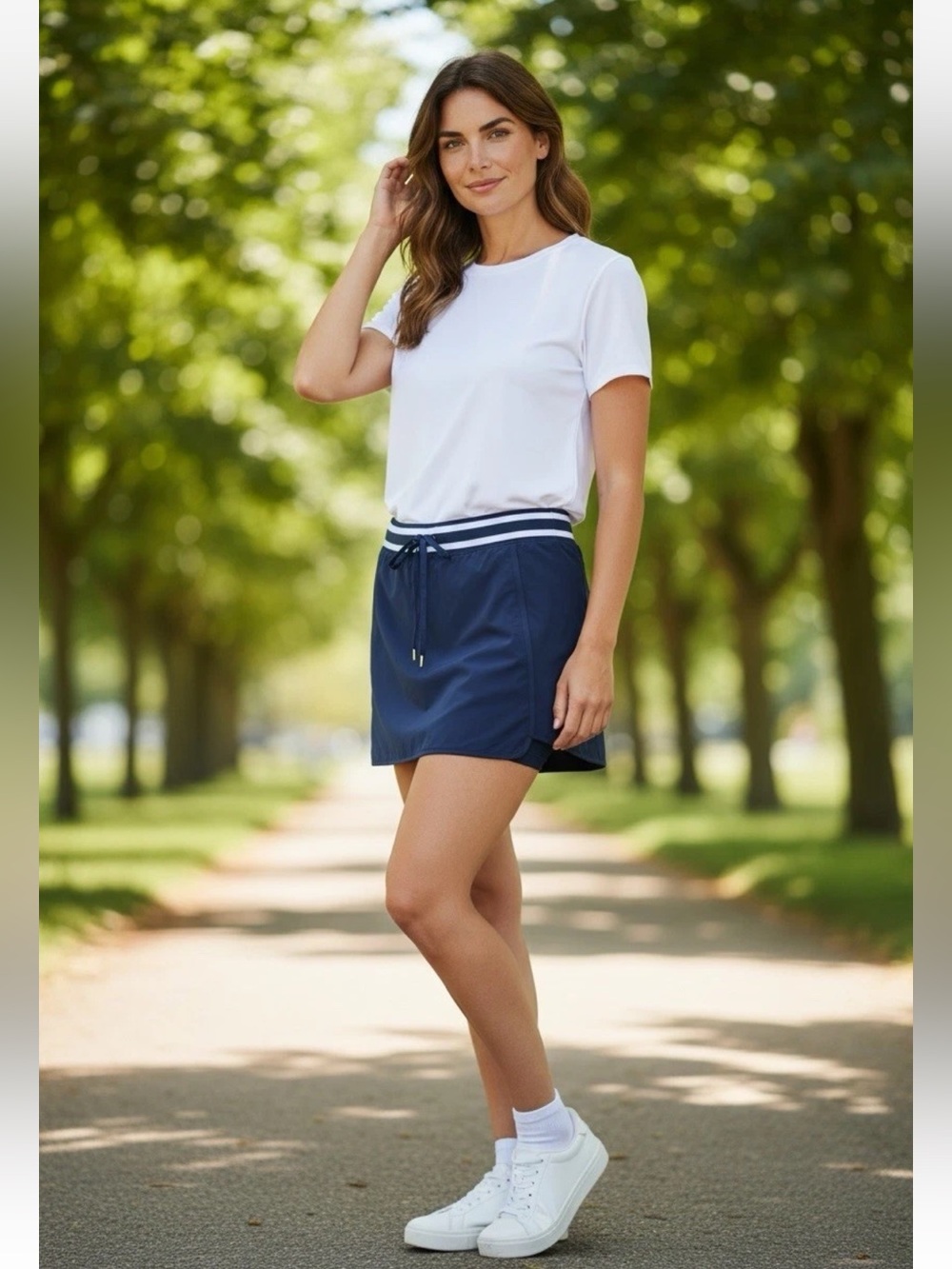 Athleta‎ Navy Skort with White Waistband and Drawstring